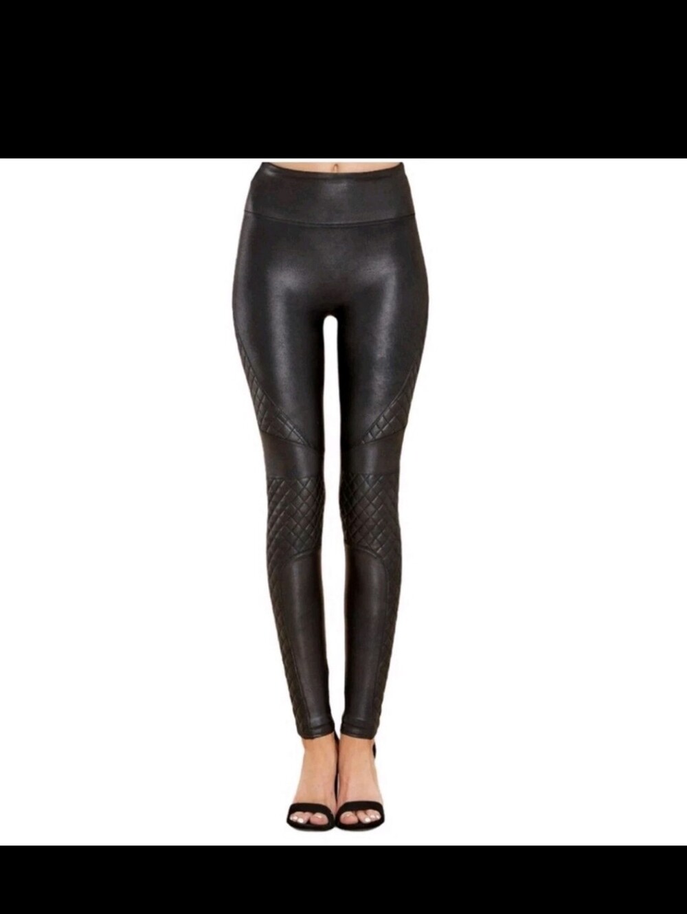 Spanx Solid Black Quilted Vegan Faux Leather Moto Ankle Leggings High Rise M